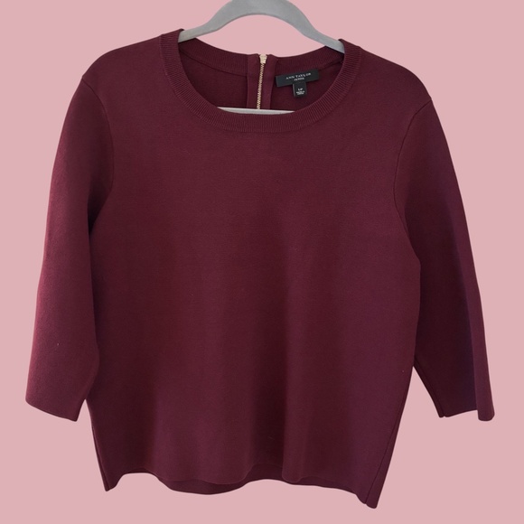Ann Taylor Sweaters - Ann Taylor Petite Burgundy 3/4 Sleeve Sweater with Back Zip Size LP